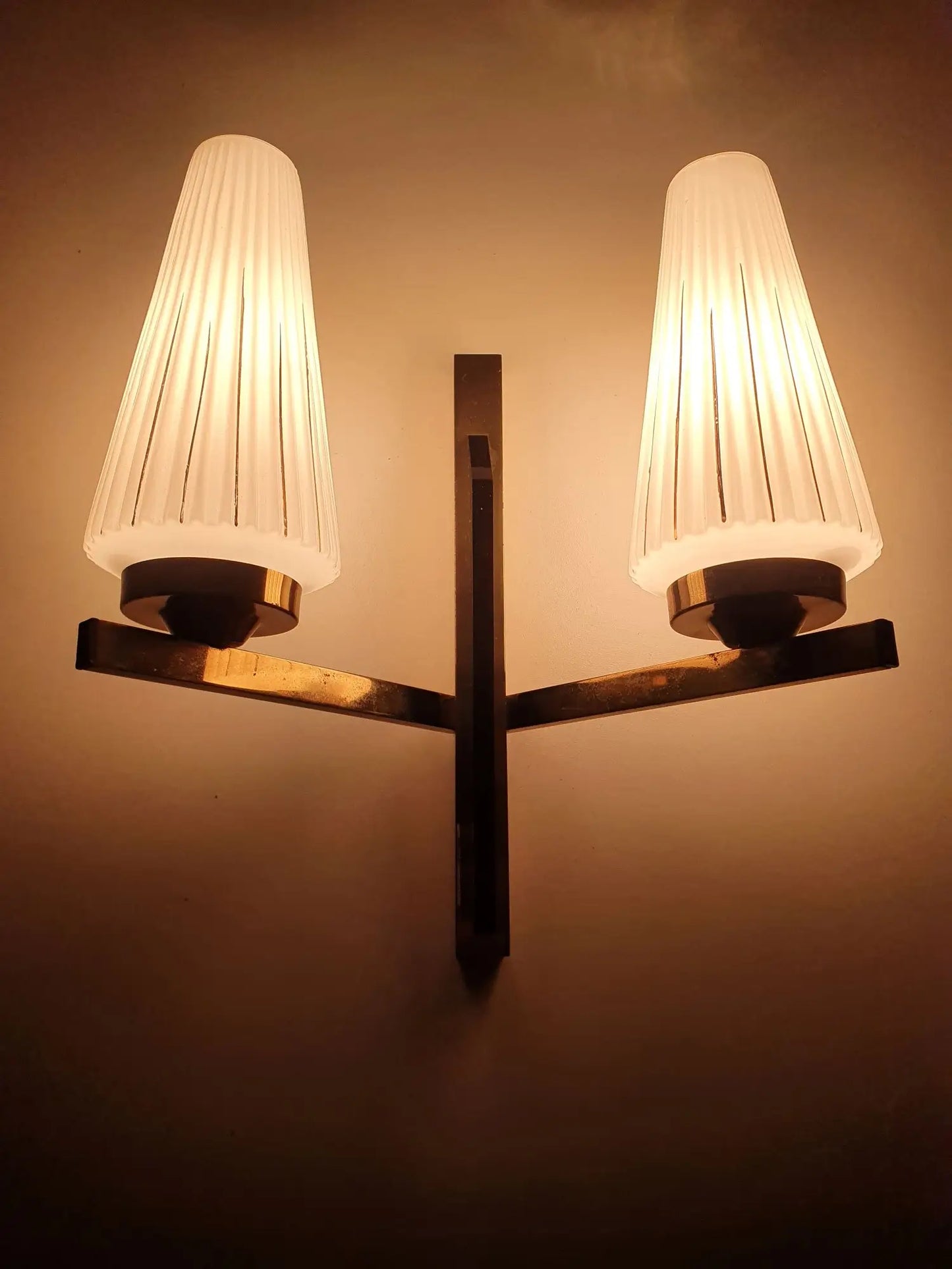 Antique golden two-light wall lamp