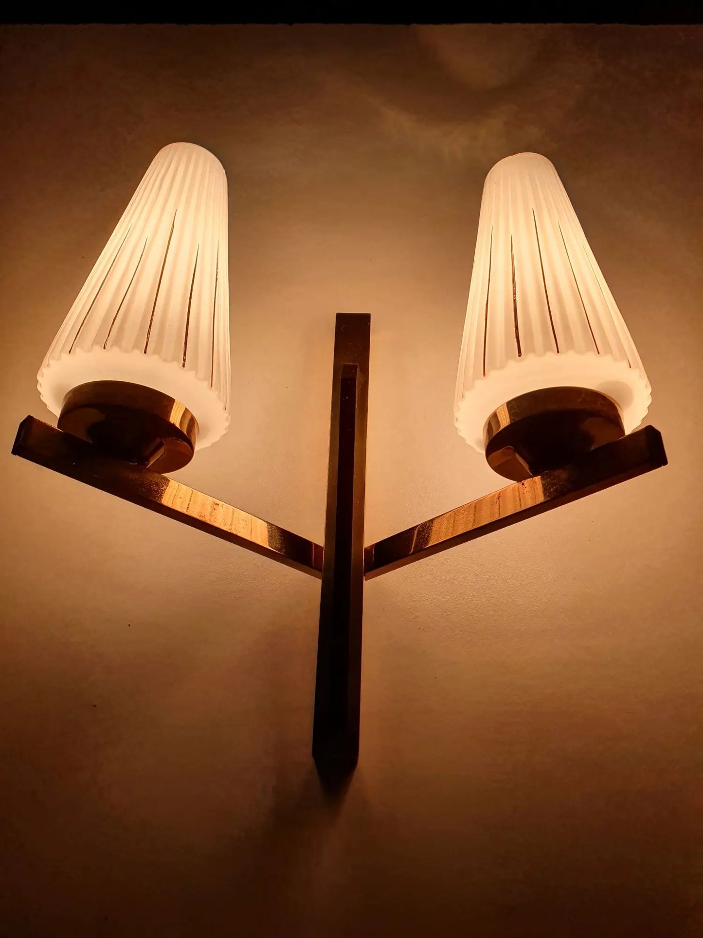 Antique golden two-light wall lamp