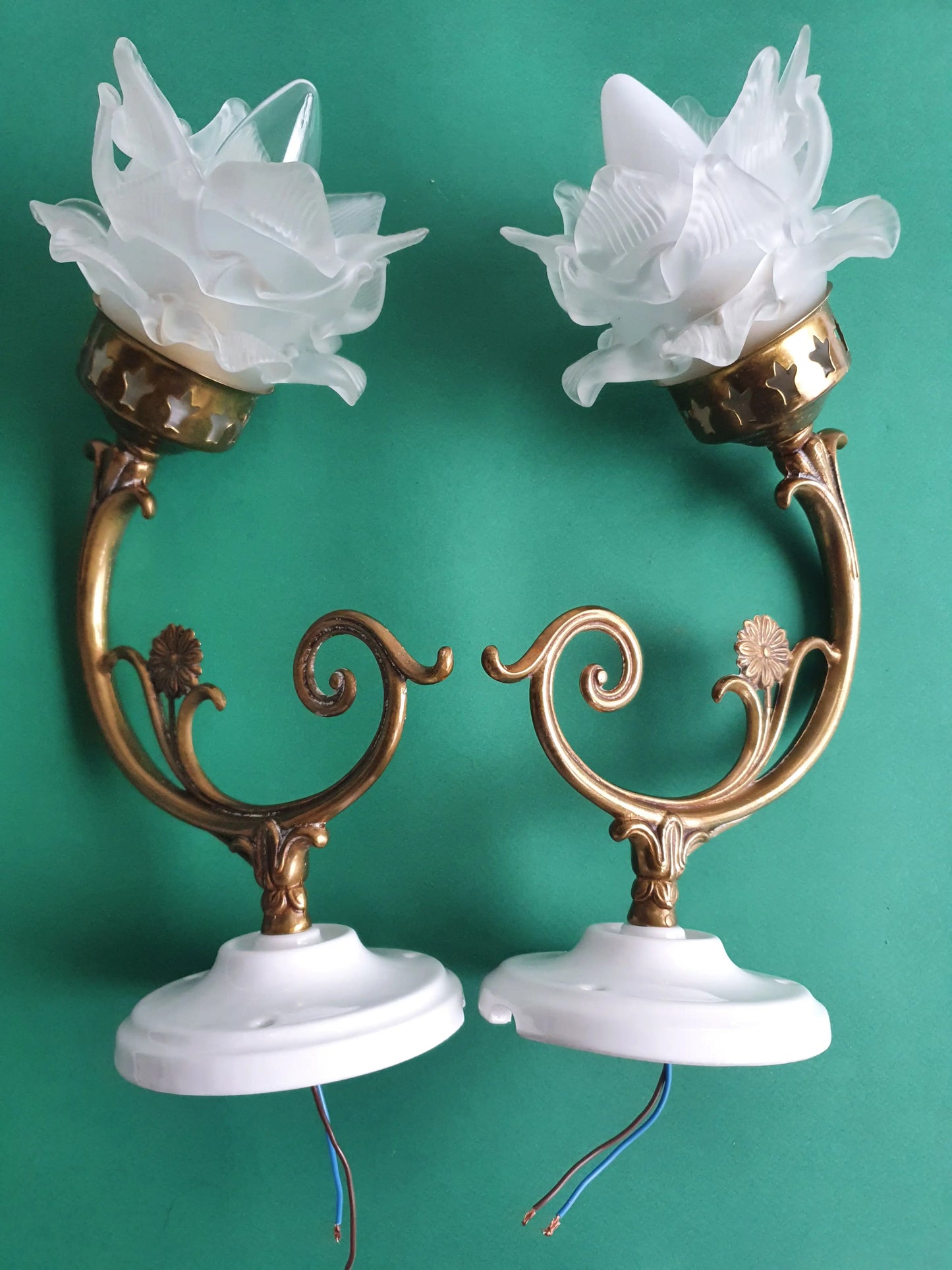 Paire-appliques-murales-Art-Deco-rose-annees-50-vintage-France-1