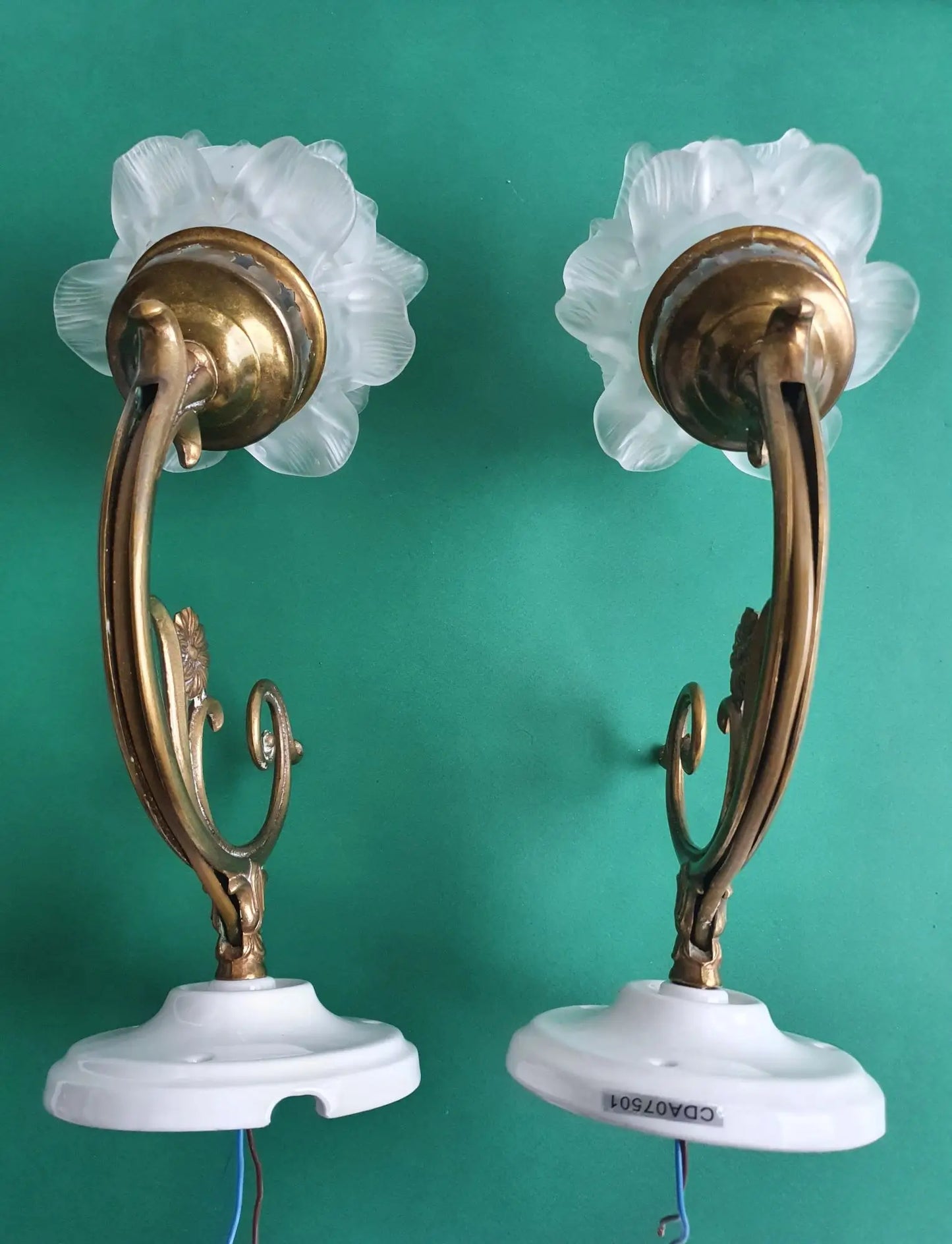 Paire d'appliques murales Art-Déco rose années 50 vintage France