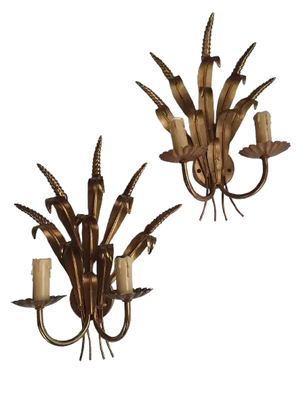 Paire-appliques-murales-dorees-motif-epi-ble-anciennes