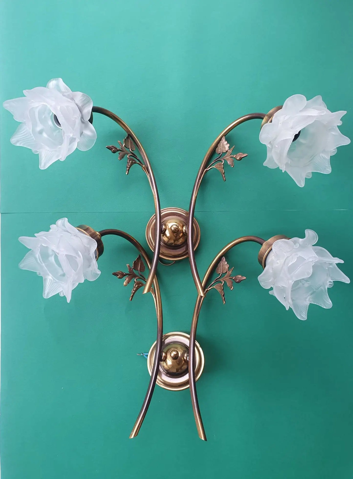 Paire-appliques-murales-doubles-Art-Deco-roses-vintage-France-1