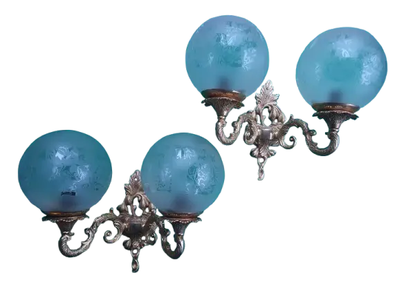 Paire-grandes-apliques-murales-double-lumieres-laiton-verre-vintage-2