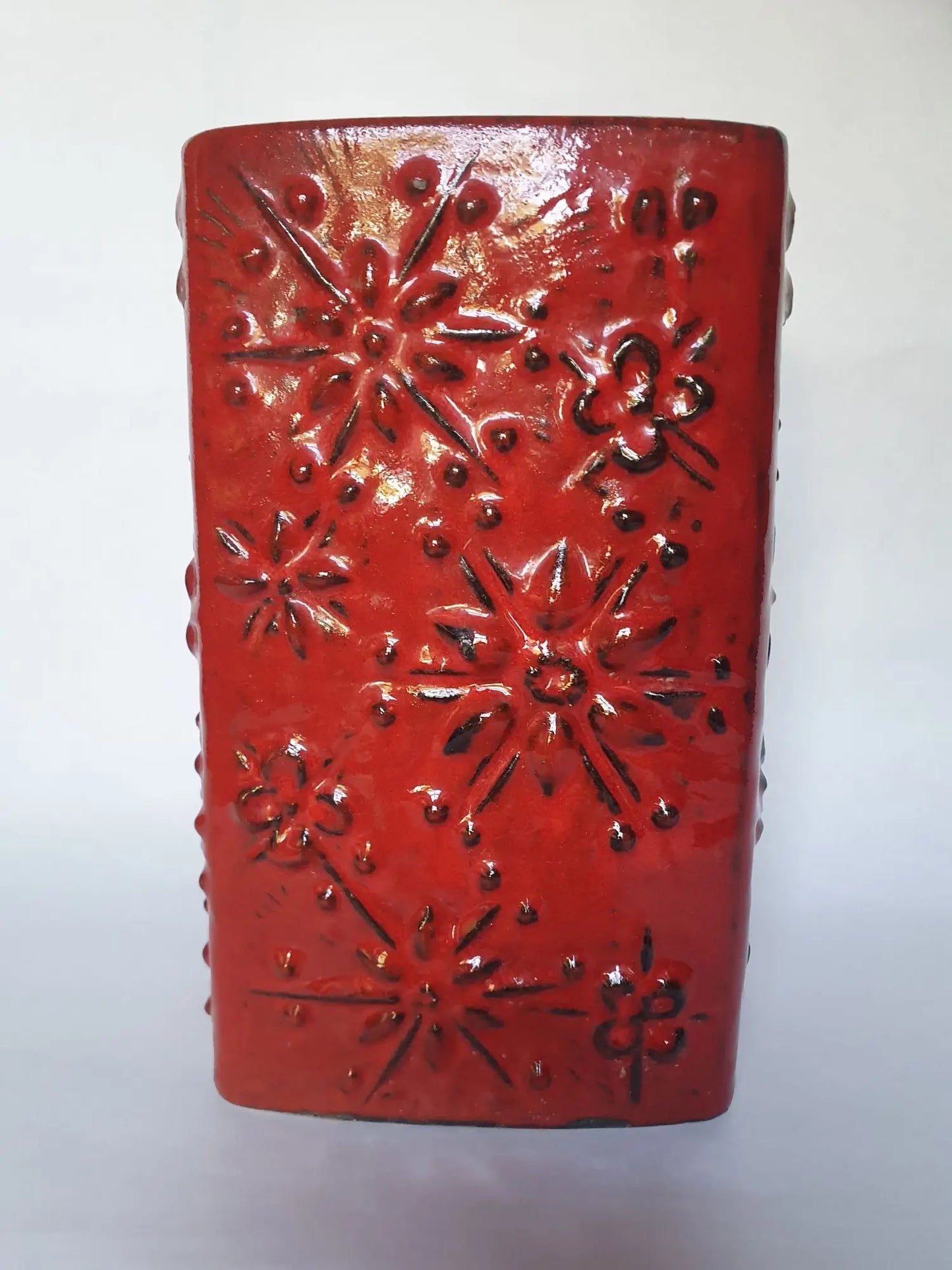 Vase-ceramique-rouge-Scheurich-Allemagne-annees-70