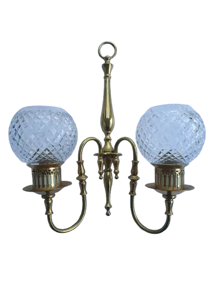 Applique murales deux lumières dorée globes en cristal ancienne