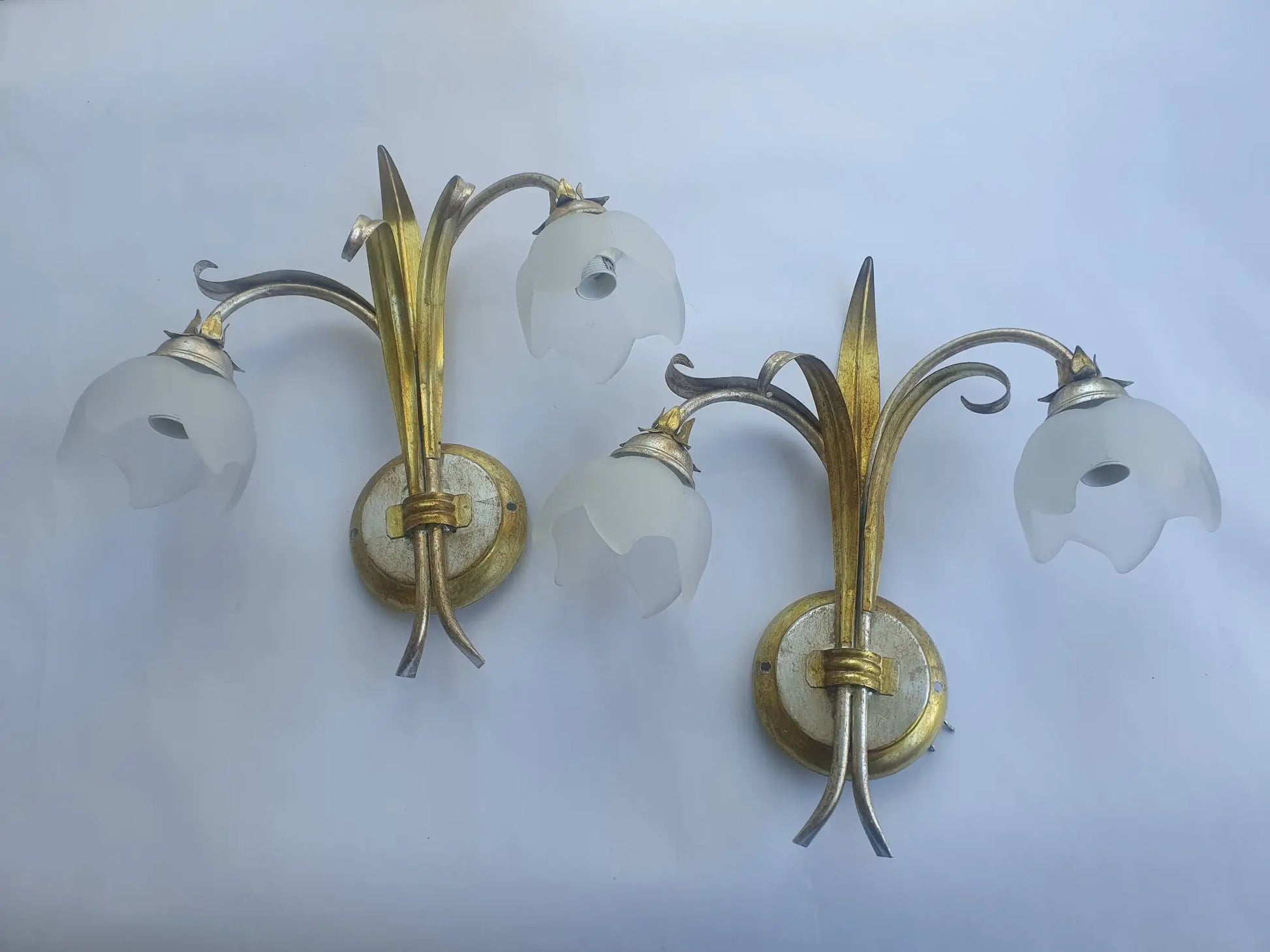 Paire-appliques-murales-dorees-argentees-Keria-Italie-vintage-face