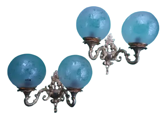 Paire-grandes-apliques-murales-double-lumieres-laiton-verre-vintage-2