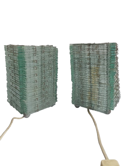 Paire-lampes-lamelles-verre-transparent-annees80