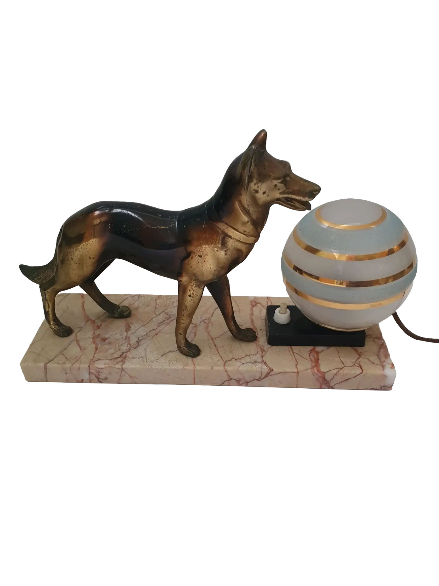 Lampe marbre et verre chien en métal Art Deco design Lampe marbre et verre chien en métal Art Deco design