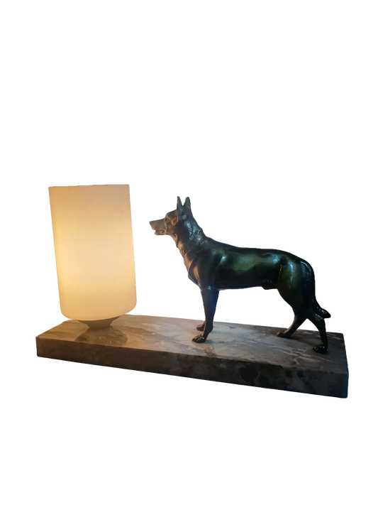 lampe-chevet-ancienne-chien-sur-marbre-france