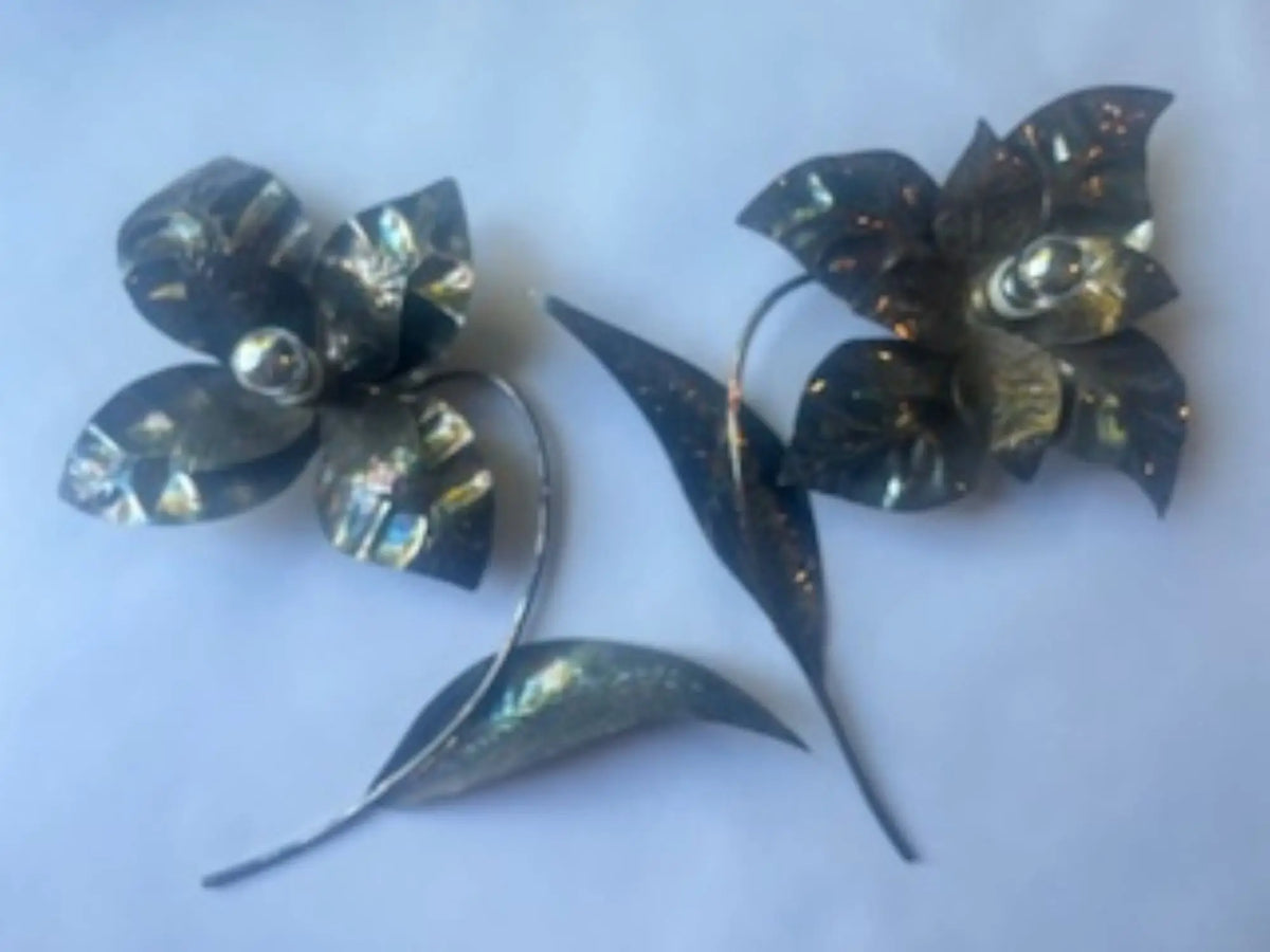 paire-appliques-murales-metal-argente-fleur-annees-1970-vintage-design-signee-2
