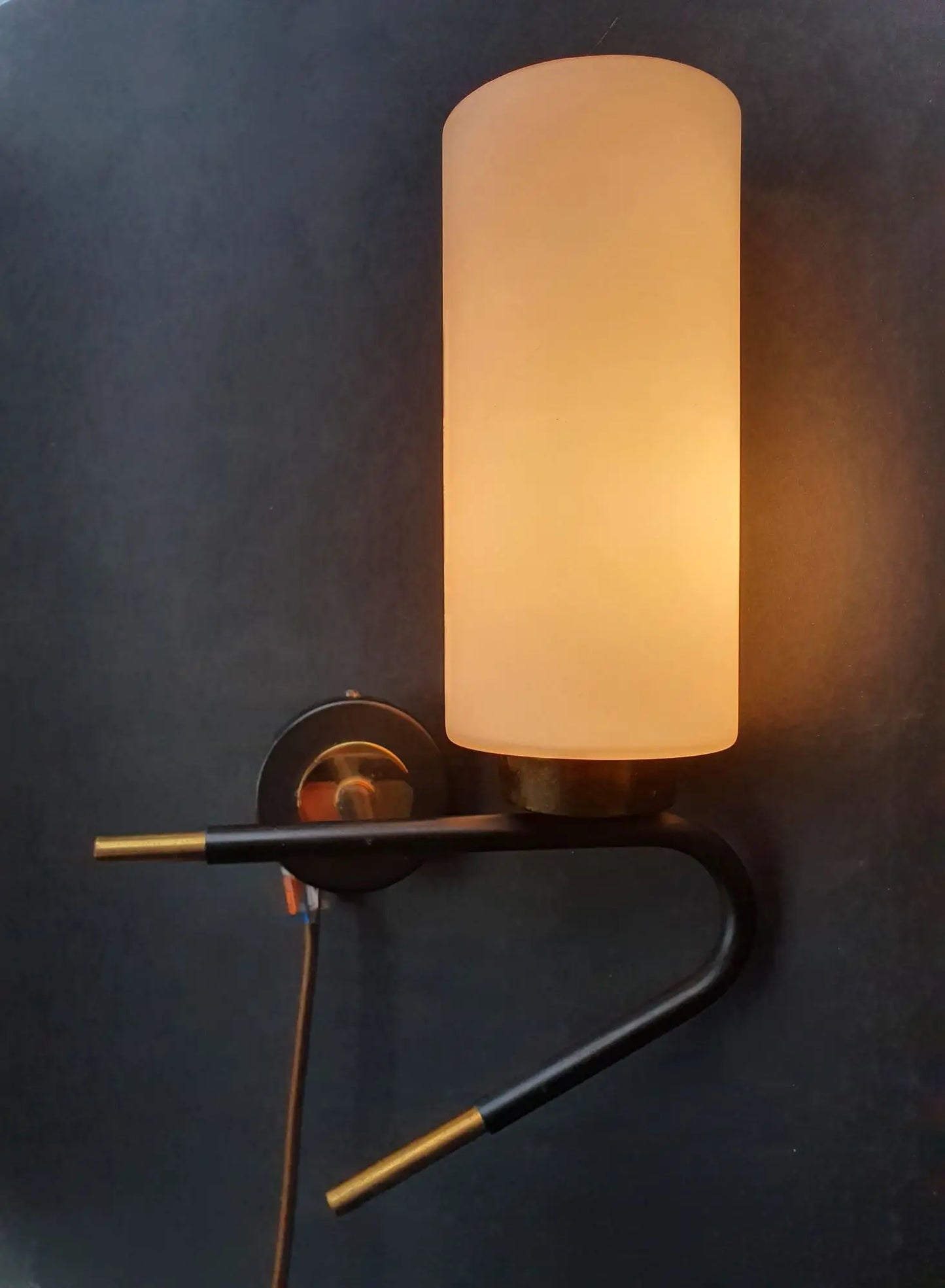 paire-appliques-murales-vintage-laiton-dore-verre-opalin-annees50-allumee-1