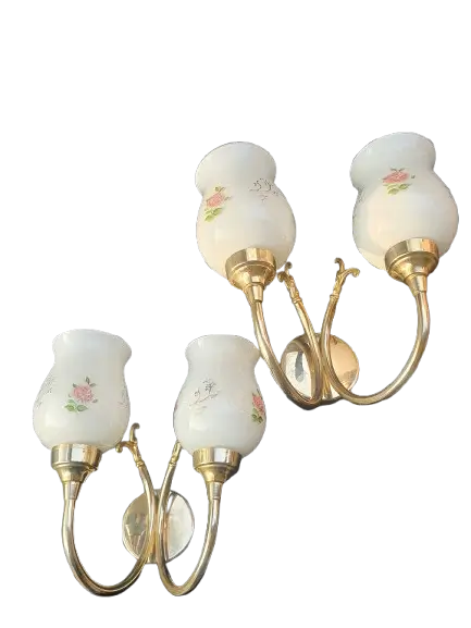 paire-appliques-murales-vintage-laiton-dore-verre-opalin-roses-annees-50