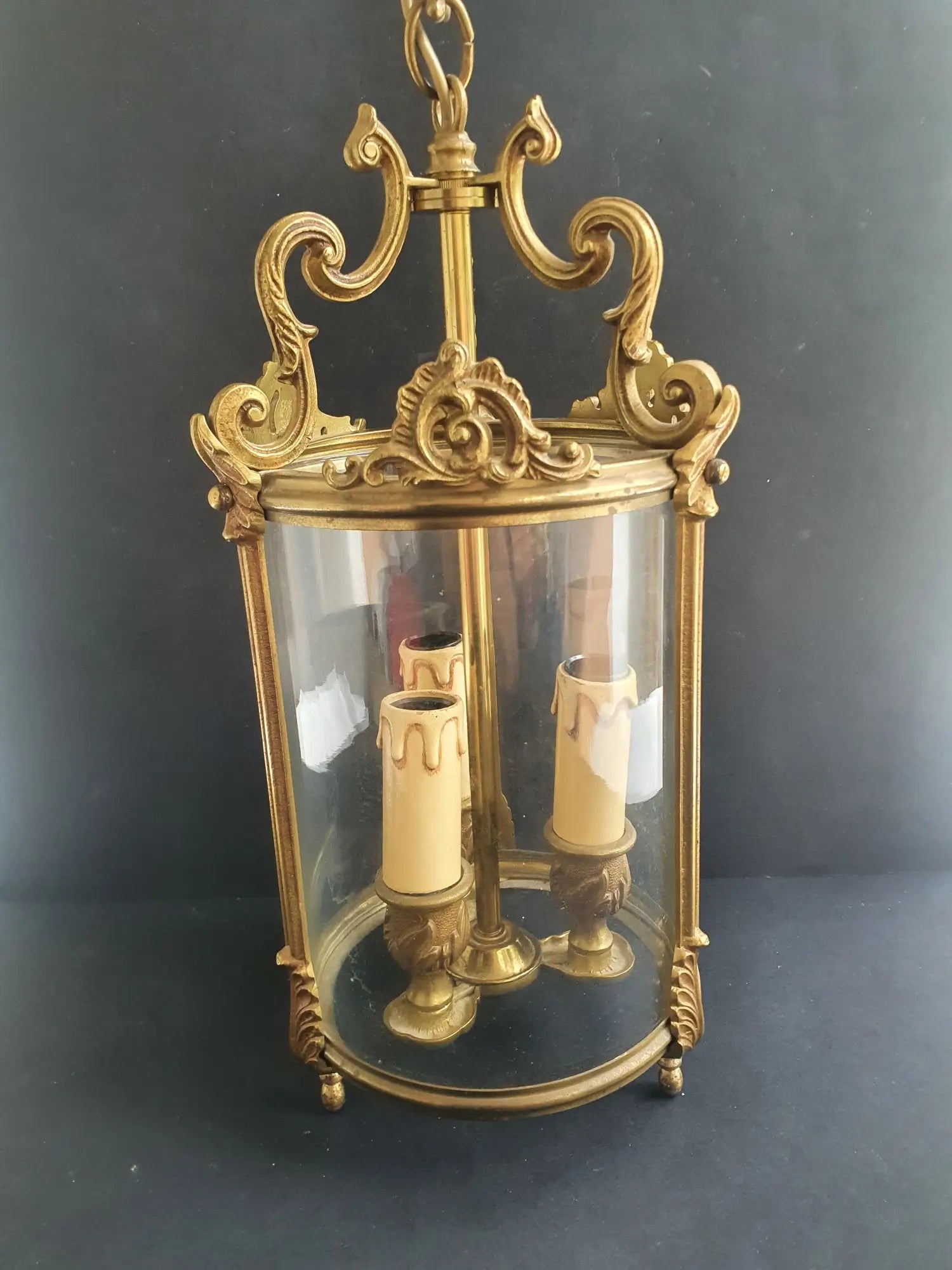 suspension-lanterne-bronze-verre-louise-xvi-vintage-ancienne-2