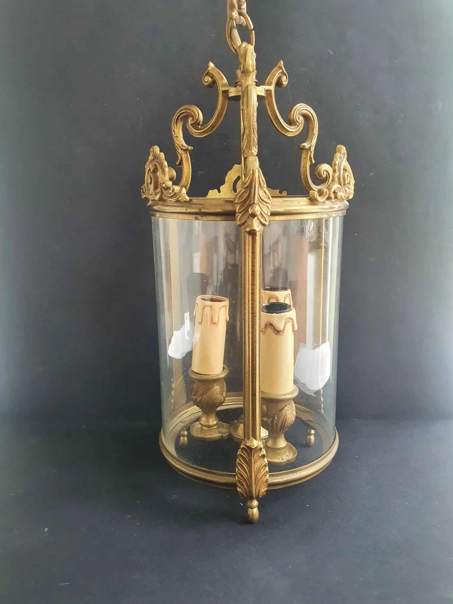 suspension-lanterne-bronze-verre-louise-xvi-vintage-ancienne-3